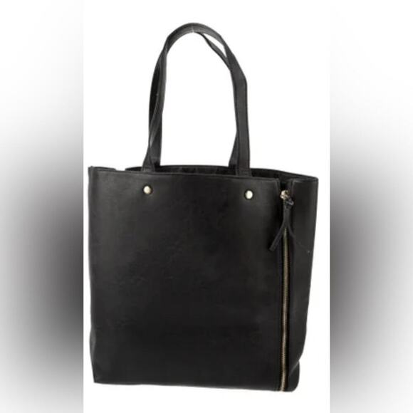 Nwt-Neiman Marcus Tote Goldtone Zippers Black Purse Expandable - Picture 1 of 5